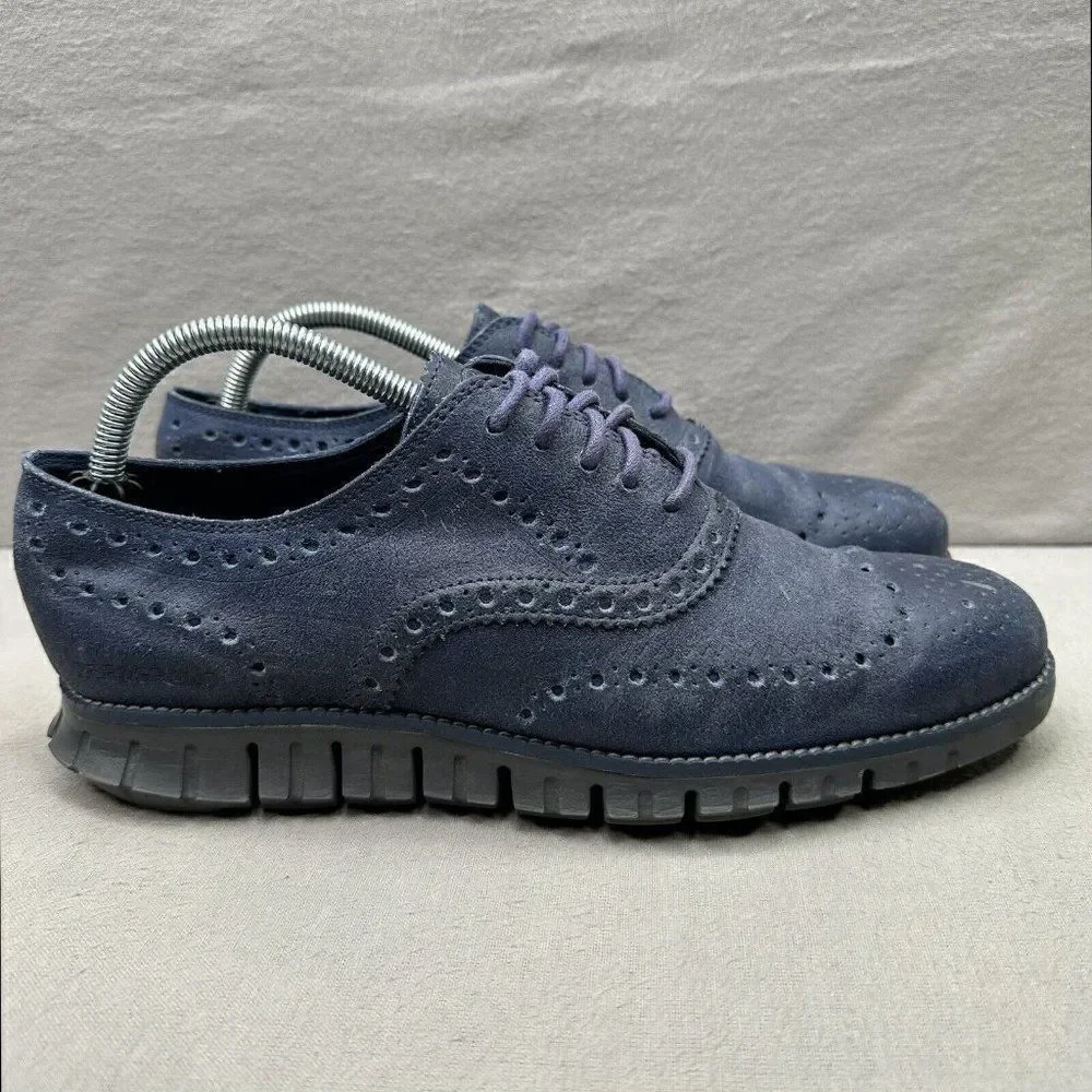 Cole Haan ZeroGrand Mens Size 8.5 (M) Wingtip Oxford Blue Leather‎ Dress Shoes